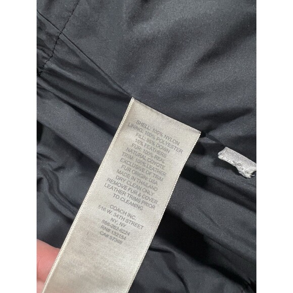 Coach Women’s XS Down Puffer Coat Coyote Fur Trim Hood Jacket Black Quilted - Picture 7 of 10